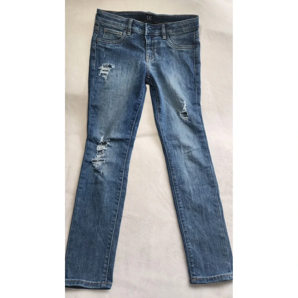 Gap Kids Girls Size 12 Regular Stretch Super Skinny Distressed Blue Jeans